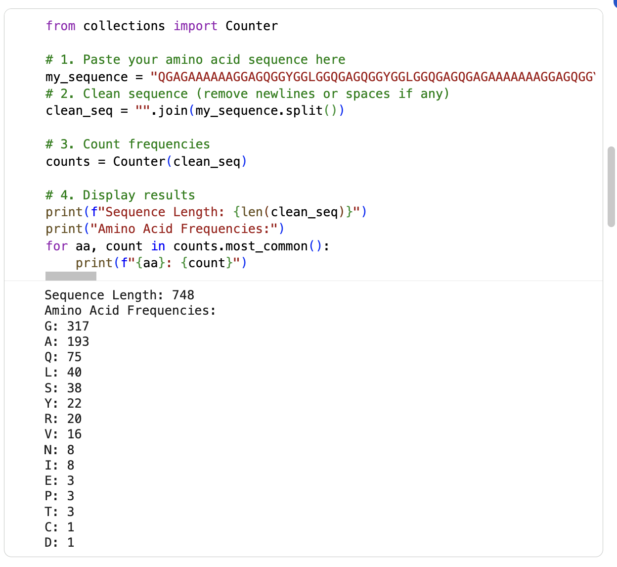 Amino Acid Freqiuencies screenshot