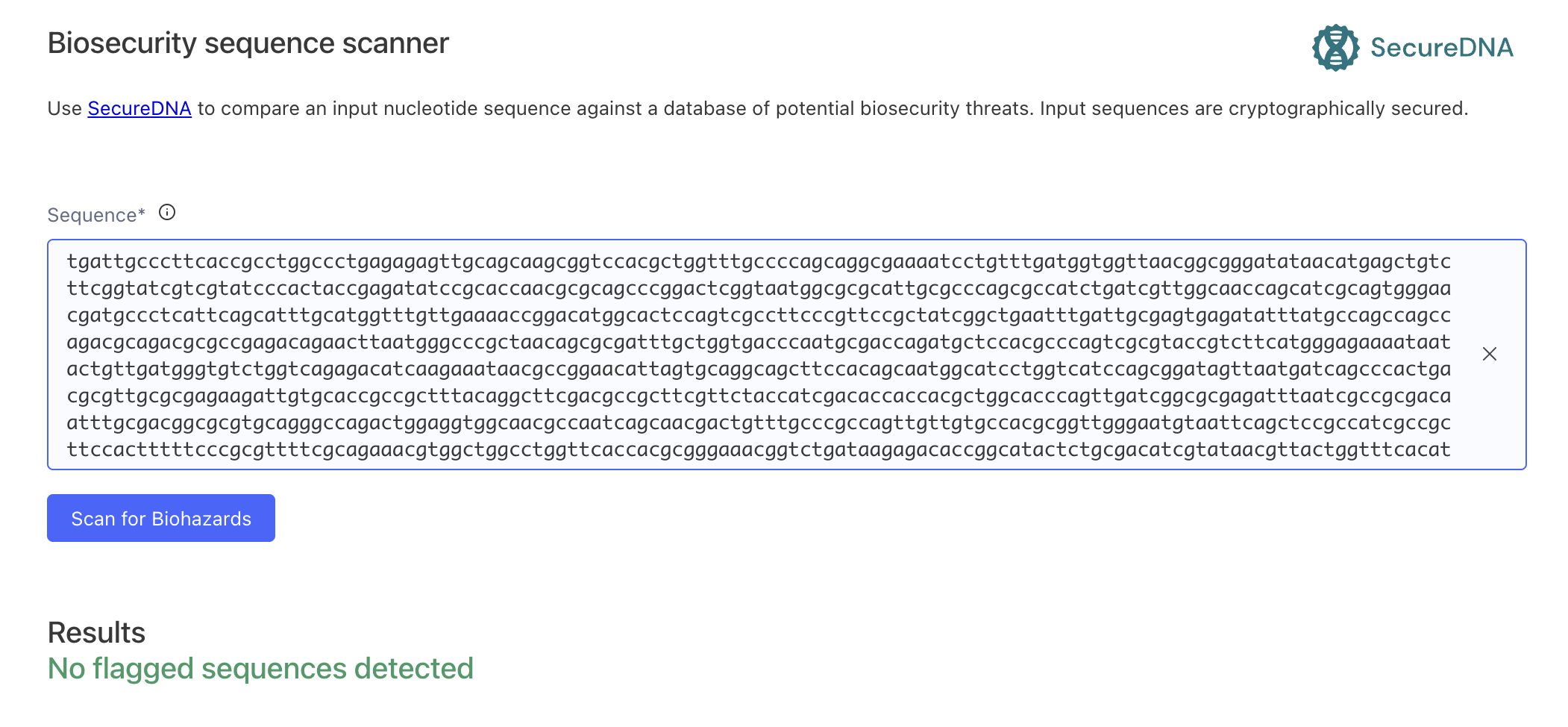 construct Biosecurity sequence scanner using SecureDNA