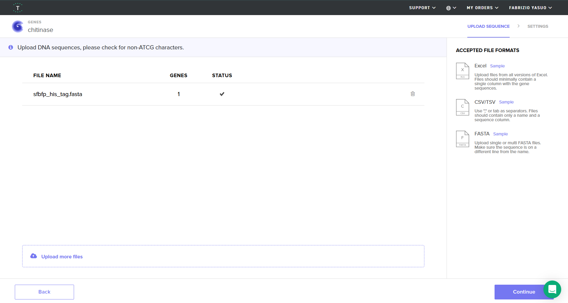 Uploaded sfBFP FASTA in Twist