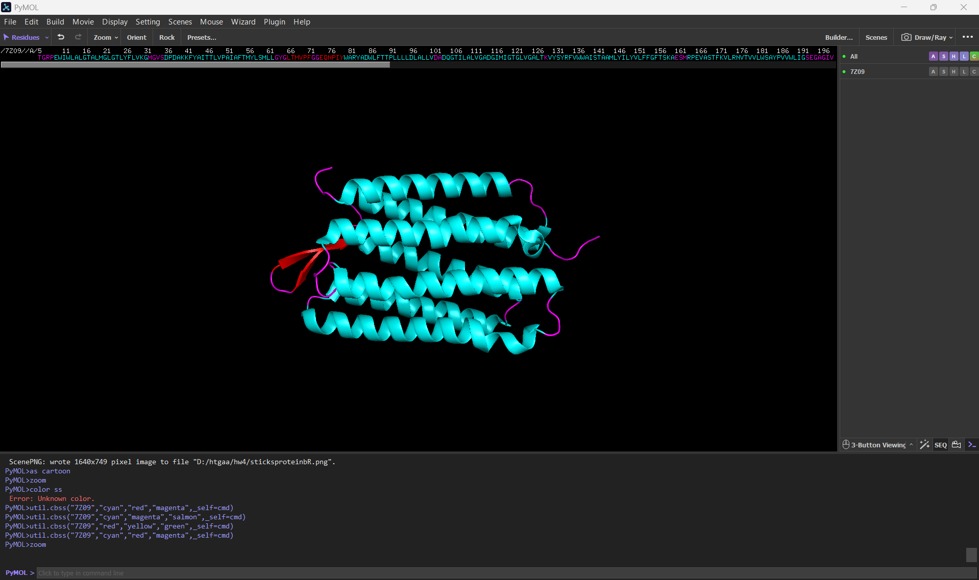 bR protein colored by secondary structure screenshot