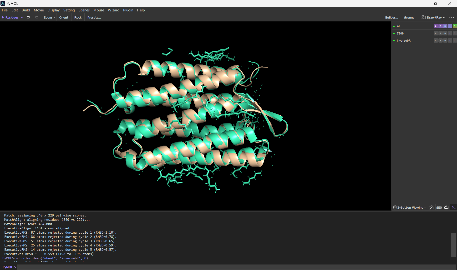 Input ProteinMPNN and the original 7Z09 protein aligned