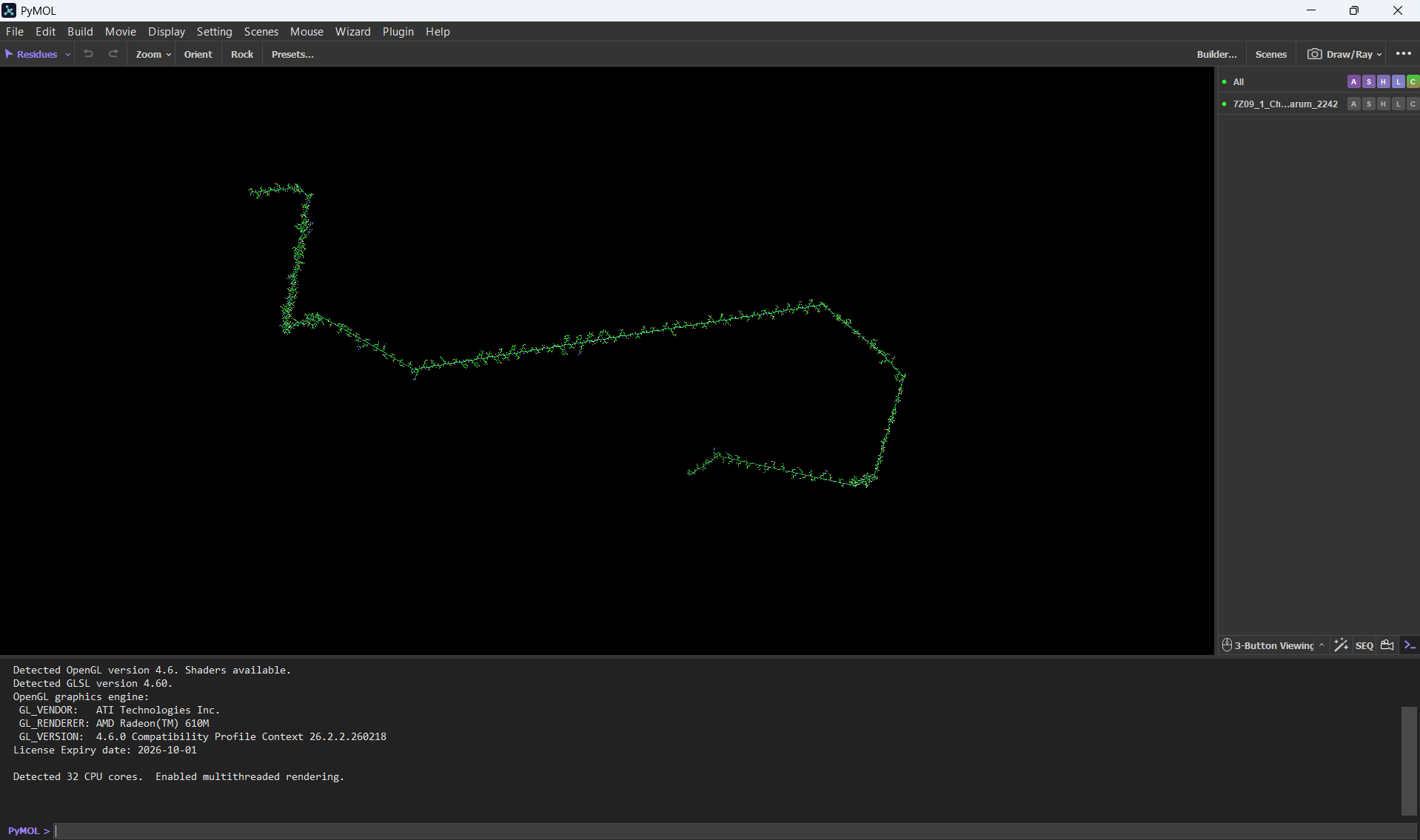 bR protein sequence in PyMol screenshot