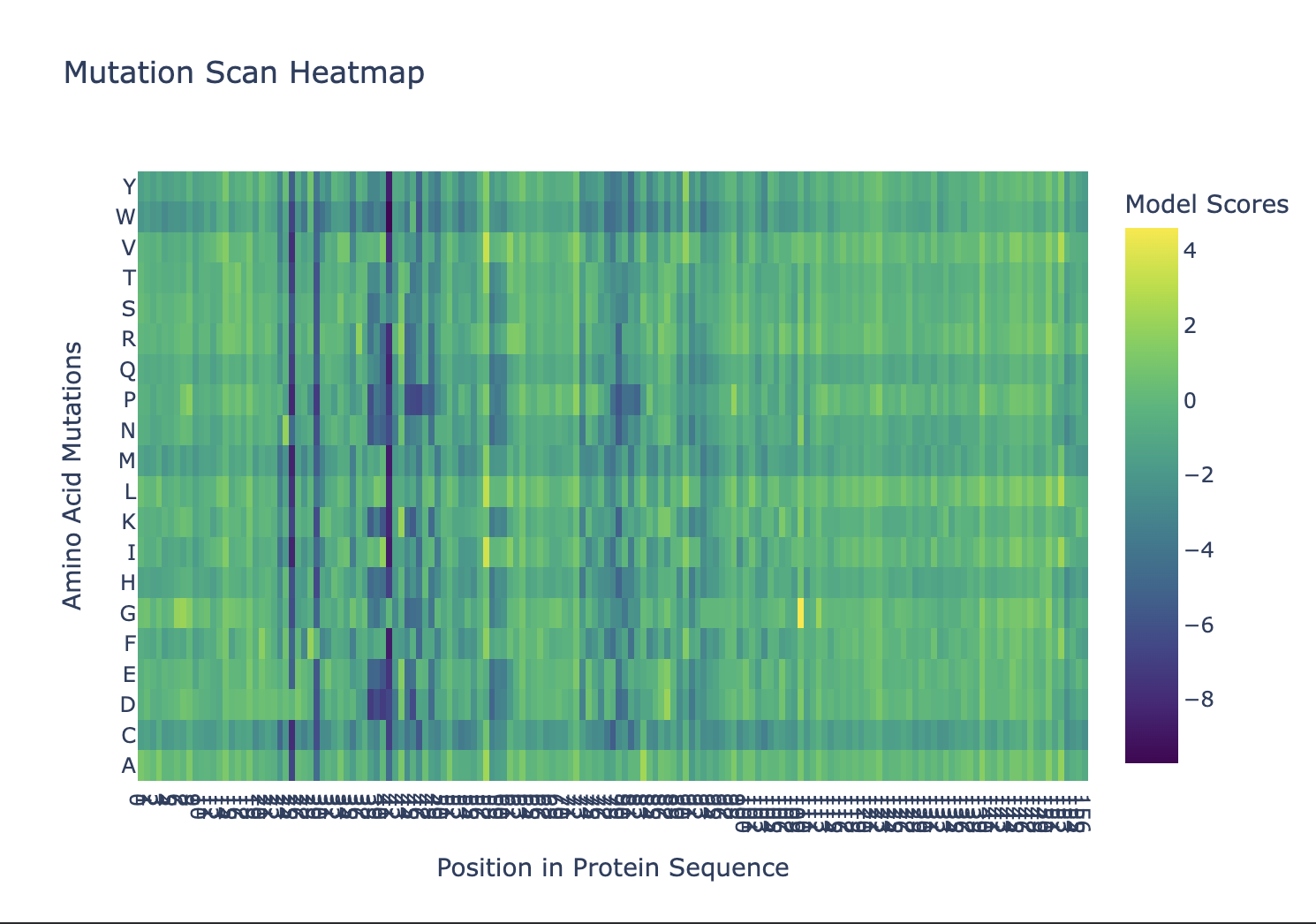 ESM mutation scan heatmap for E. coli DHFR (1RX2)