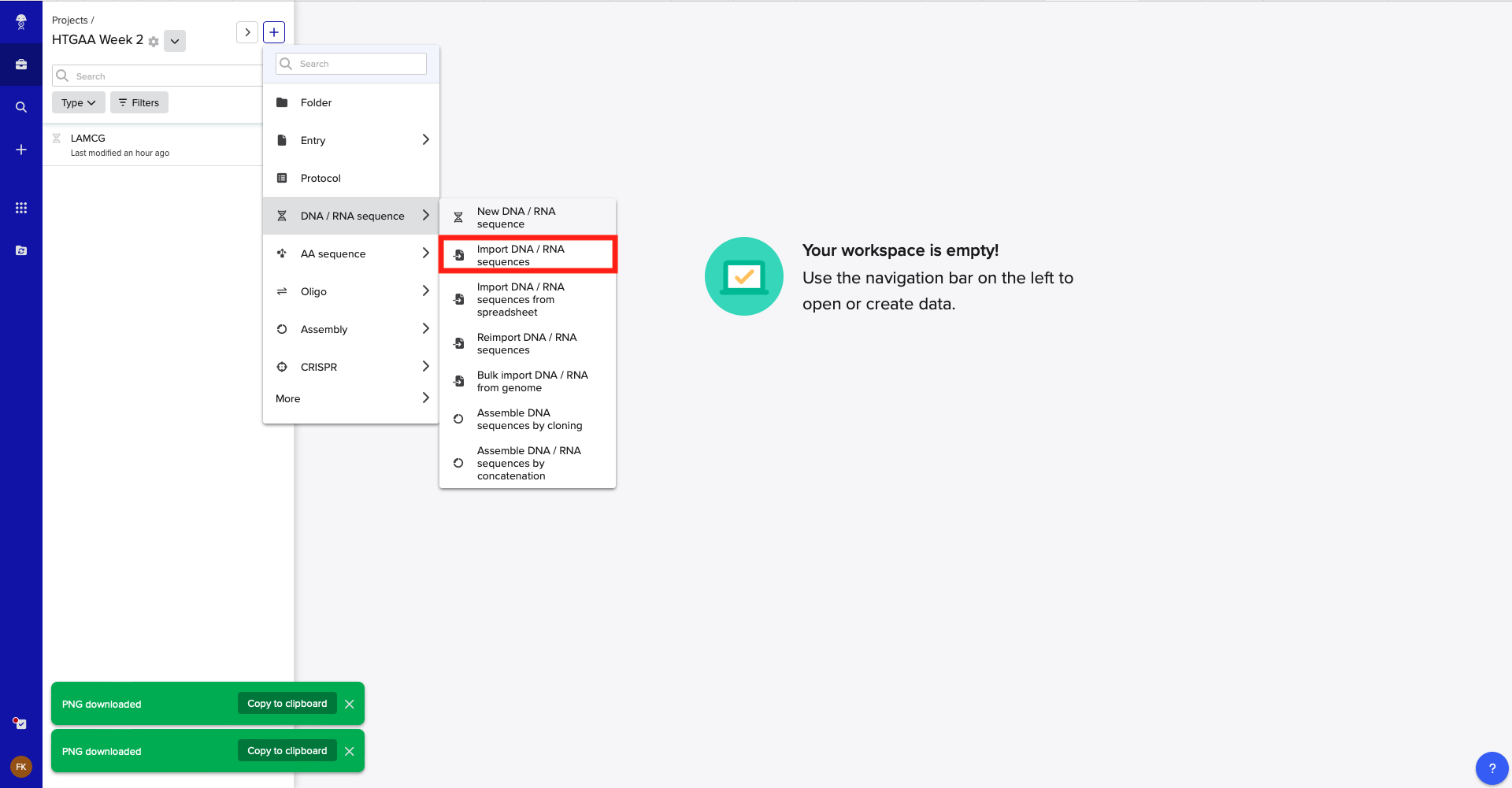 Benchling import DNA