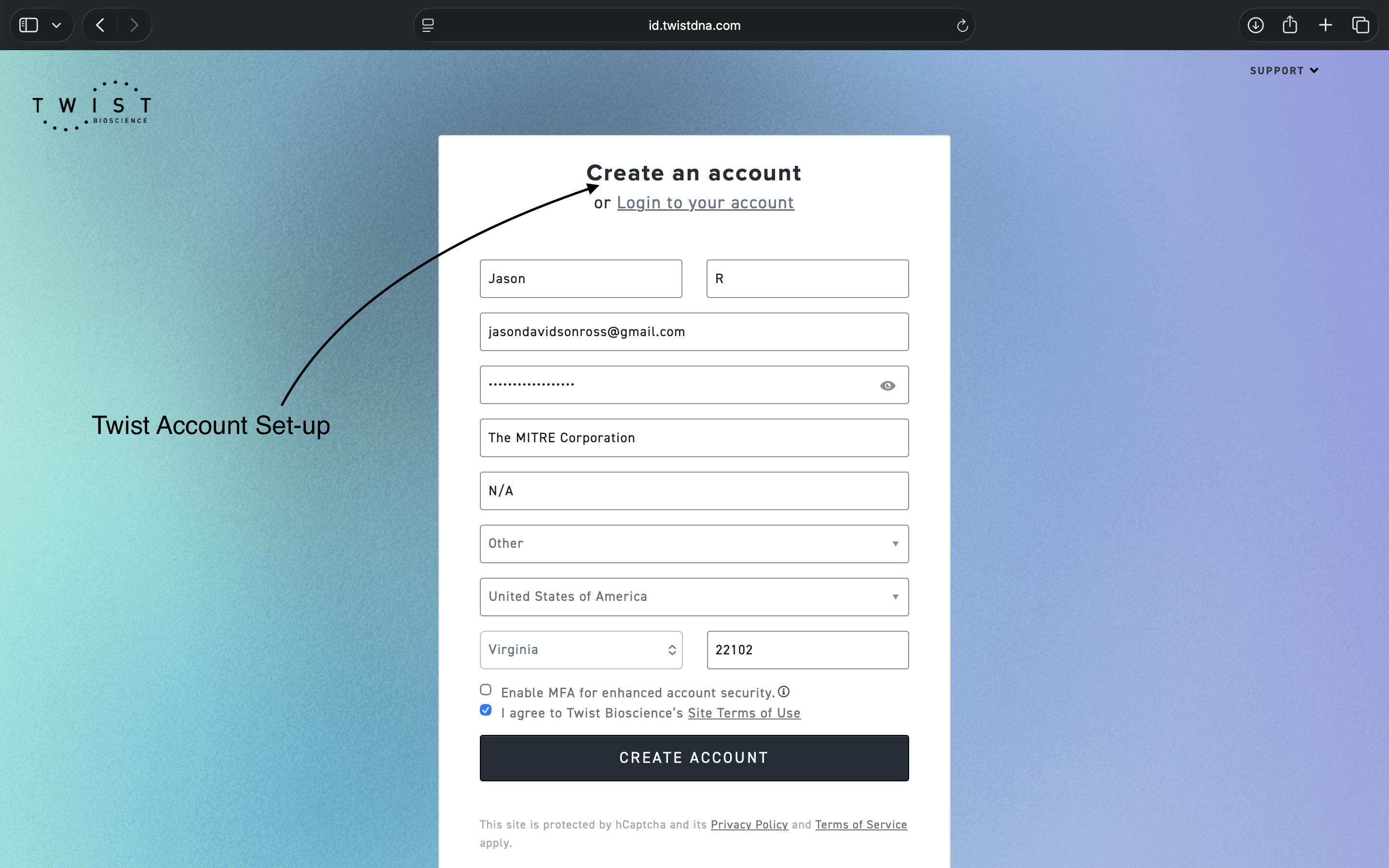 Twist Account Creation