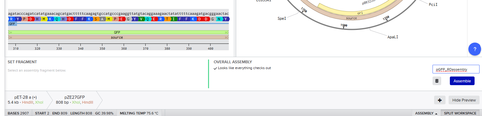 Benchling Assembly Wizard using restriction digest option