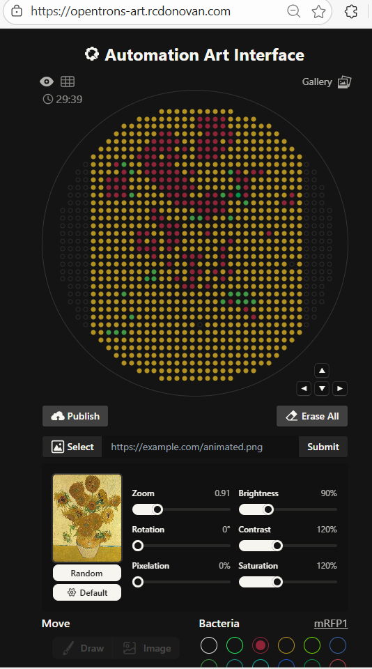 Attempt to render Vincent van Gogh&rsquo;s Sunflowers painting via the Opentrons automated art interface