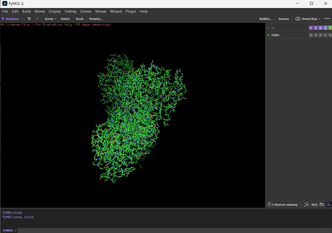 Rhodopsin Ball and Stick View through PyMol