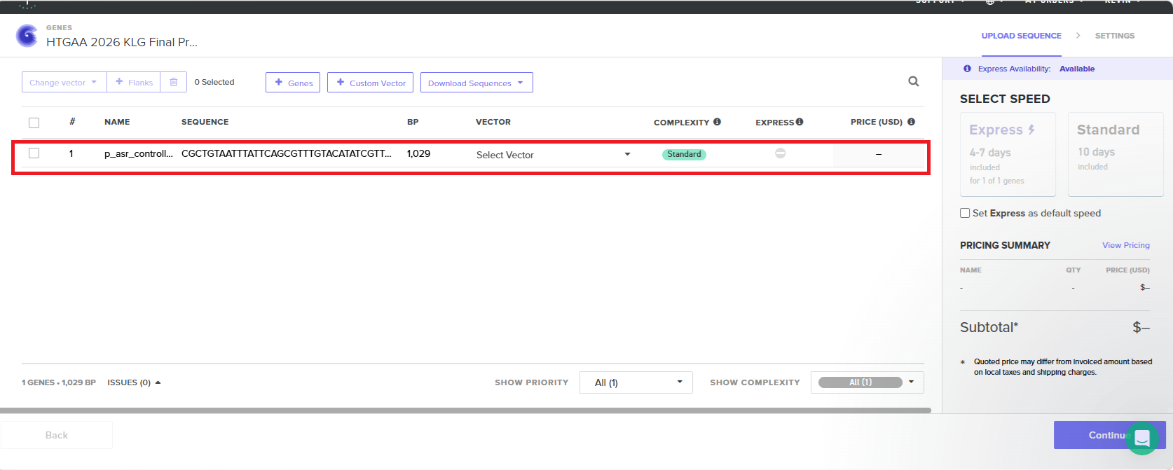 Click on the imported sequence