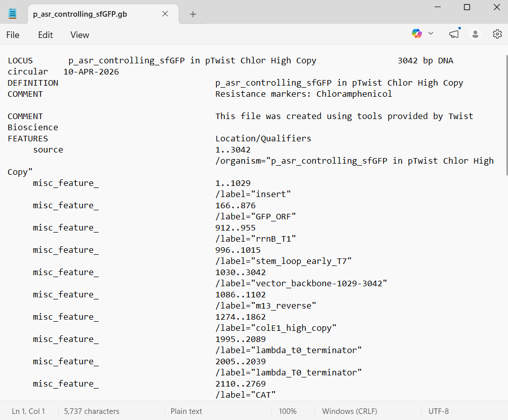 The Genbank file looks like this