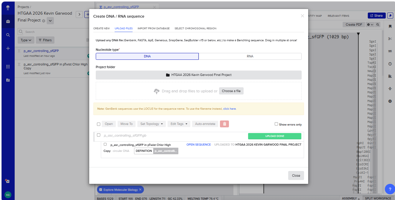 Benchling will indicate that no errors were encountered during the import
