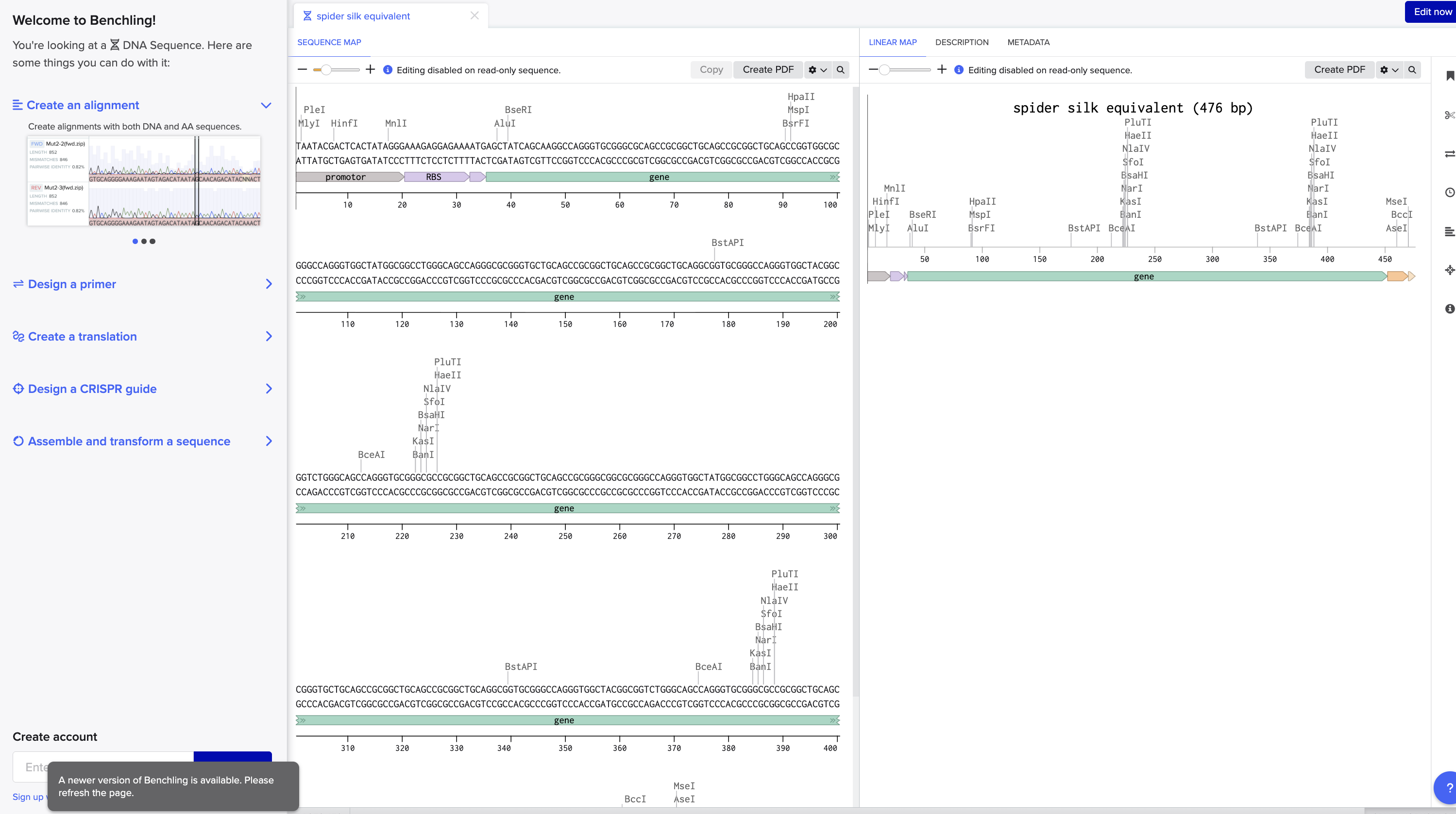 Benchling DNA construct map