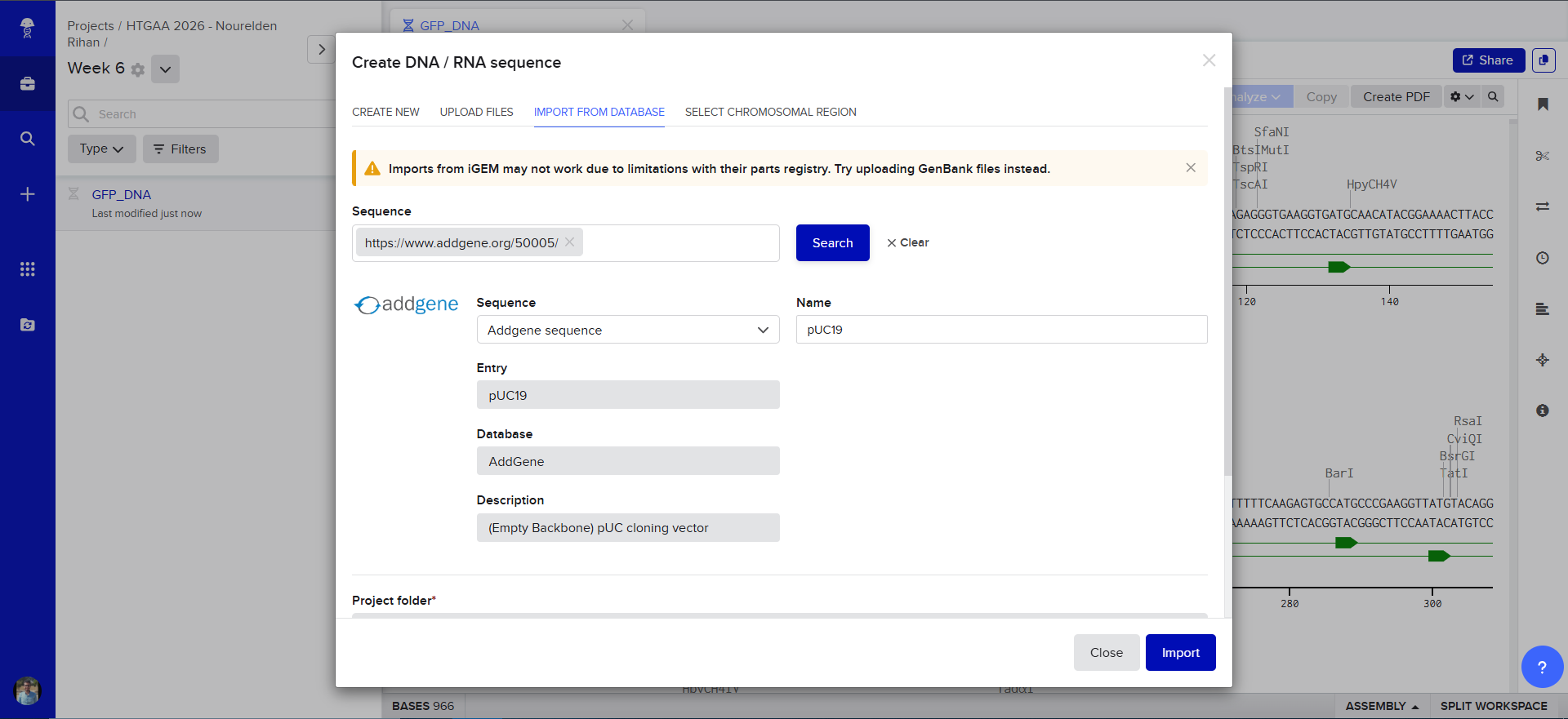 Importing Plasmid on Benchling