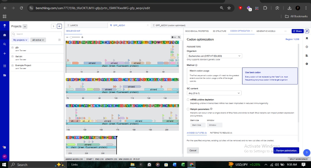 Benchling Codon Optimization Parameters