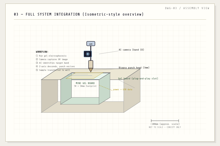 Fig. 8 — Full system integration: assembly overview (DWG-03)