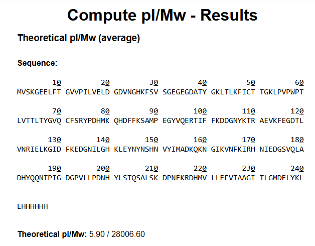 Compute pI/Mw