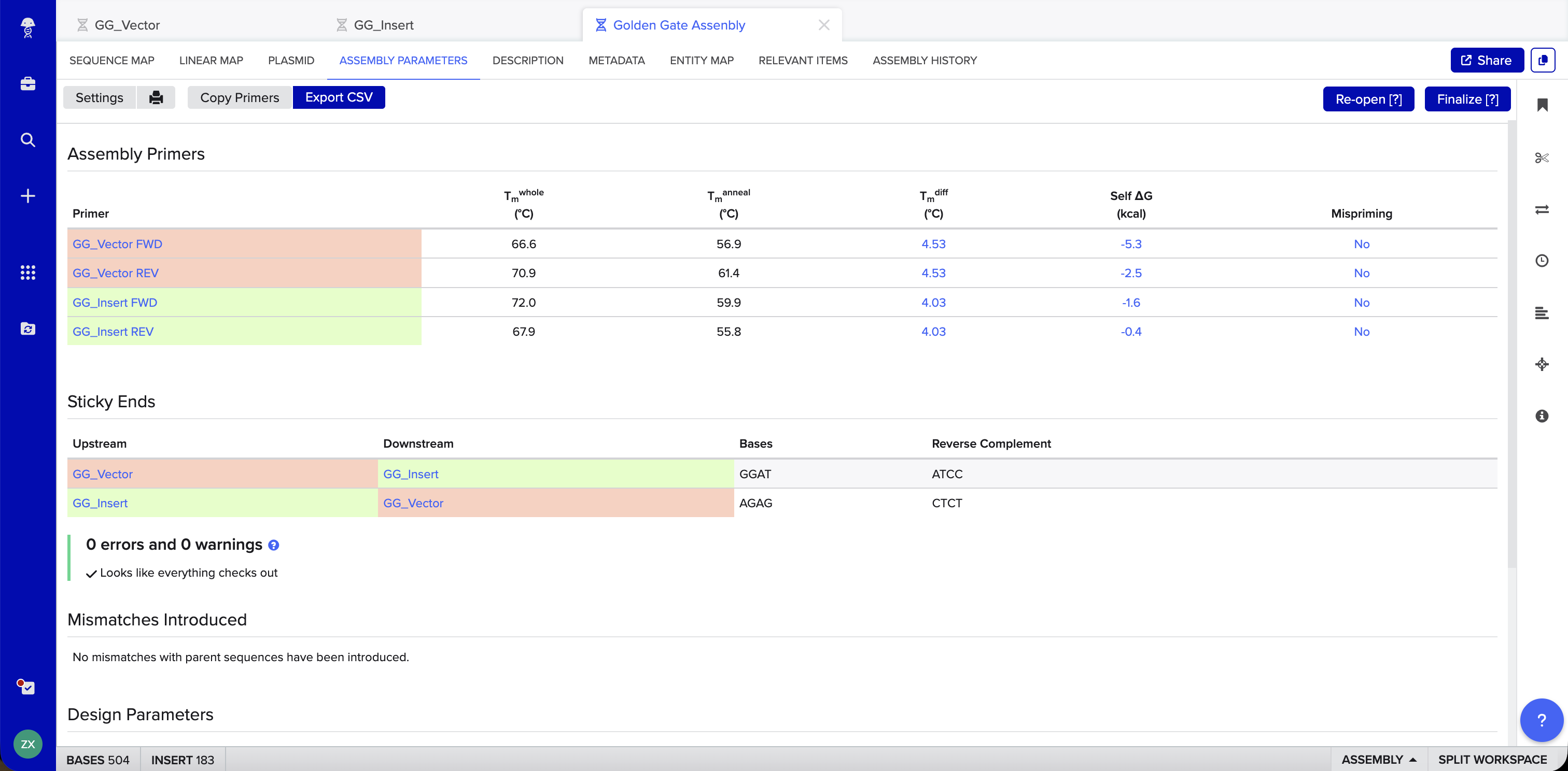 GG Assembly Parameters