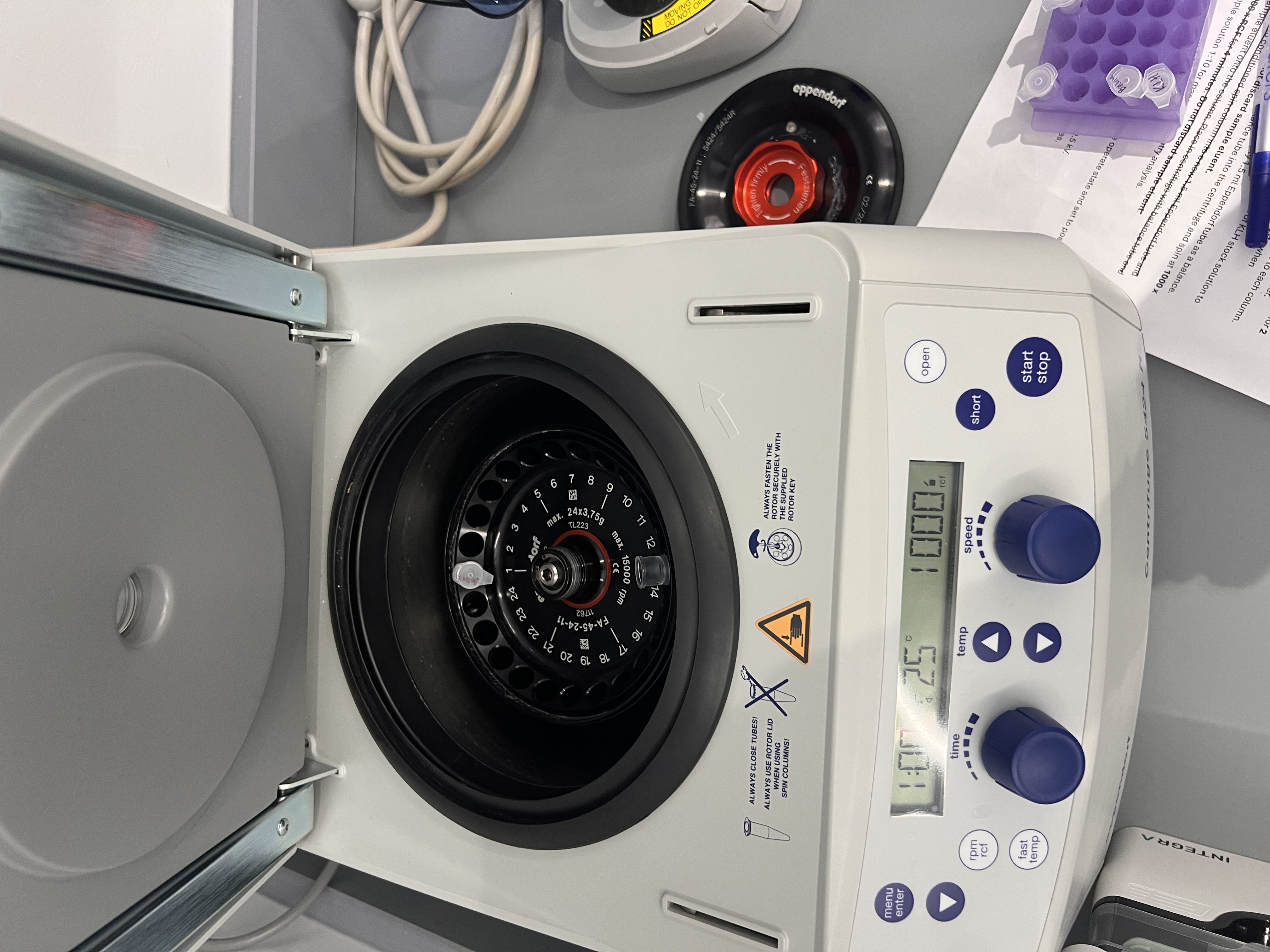 Eppendorf 5424 R running the 4-minute elution