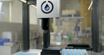 Opentrons pipetting robot in operation