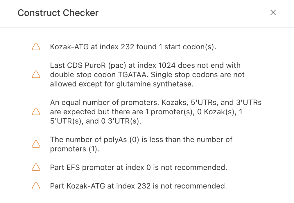 Construct Checker, first run: six warnings
