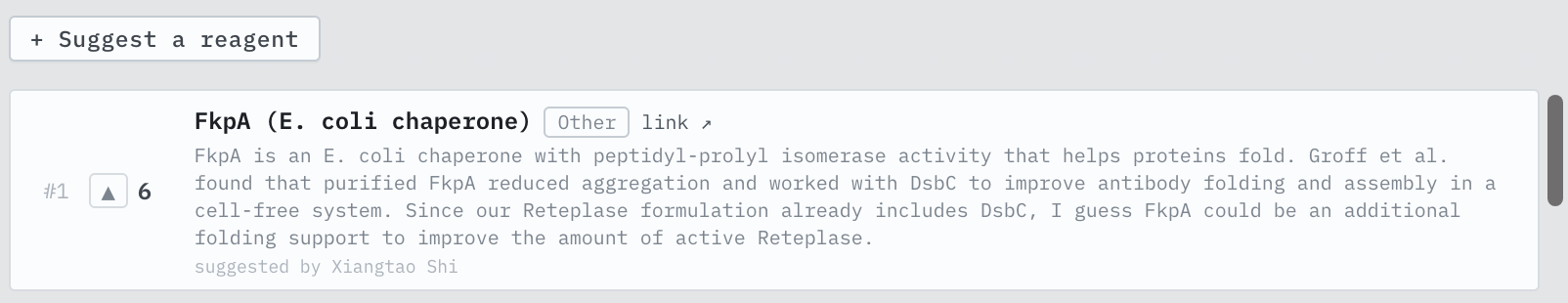 Upvoting FkpA in Community Reagents