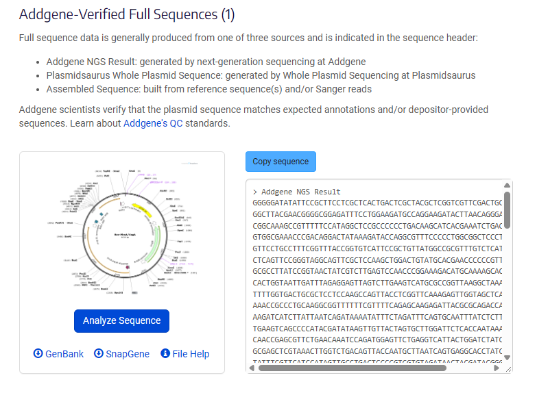 Addgene-verified full sequence