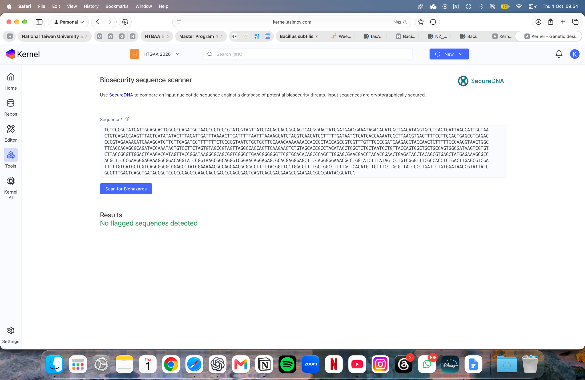 SecureDNA result recorded during the whole-v2 screening workflow