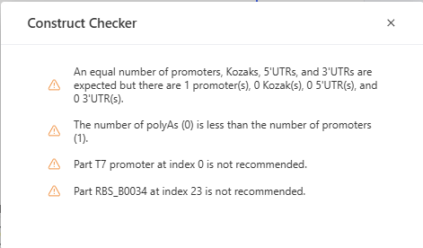 Figure 6: Construct Checker warnings