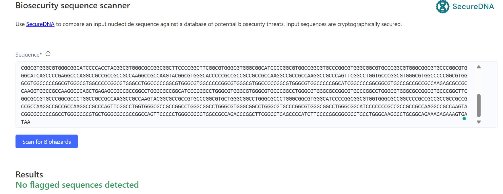Biosecurity sequence screening result