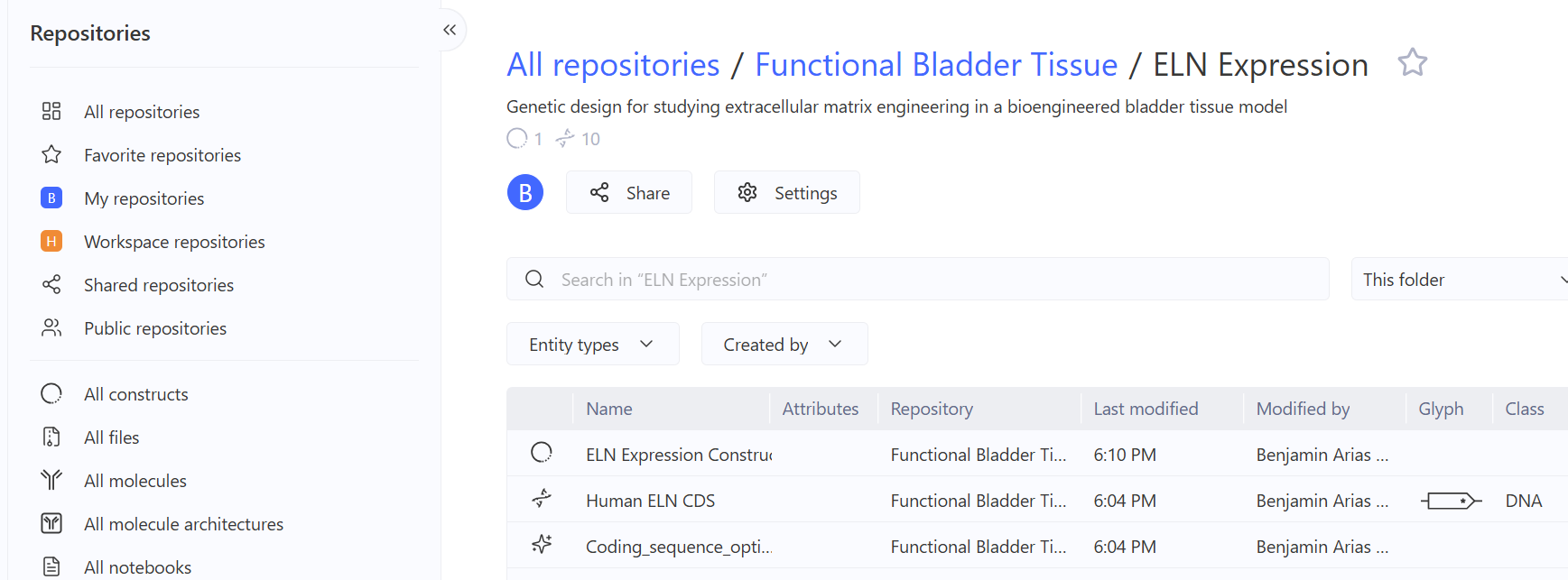 Kernel project and ELN Expression folder