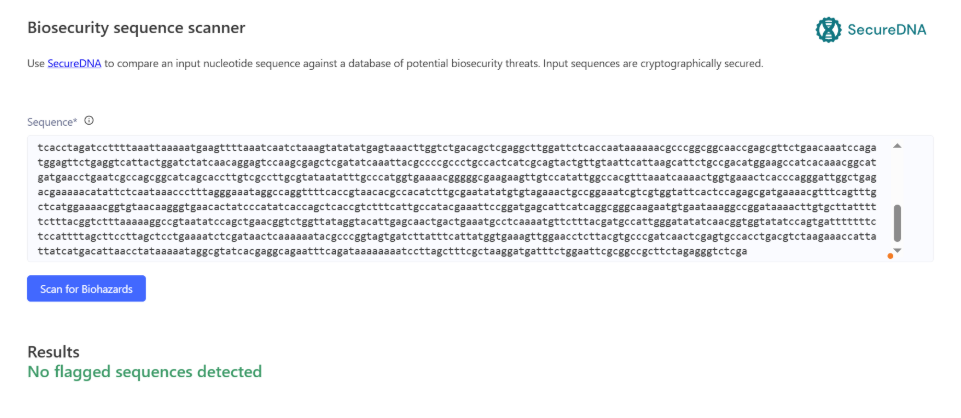 Biosecurity scan result: no flagged sequences detected