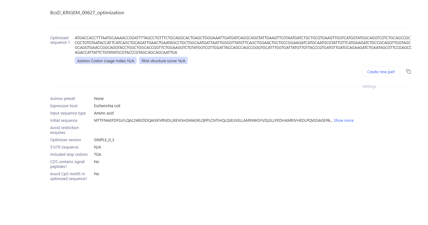 Kernel codon optimization result