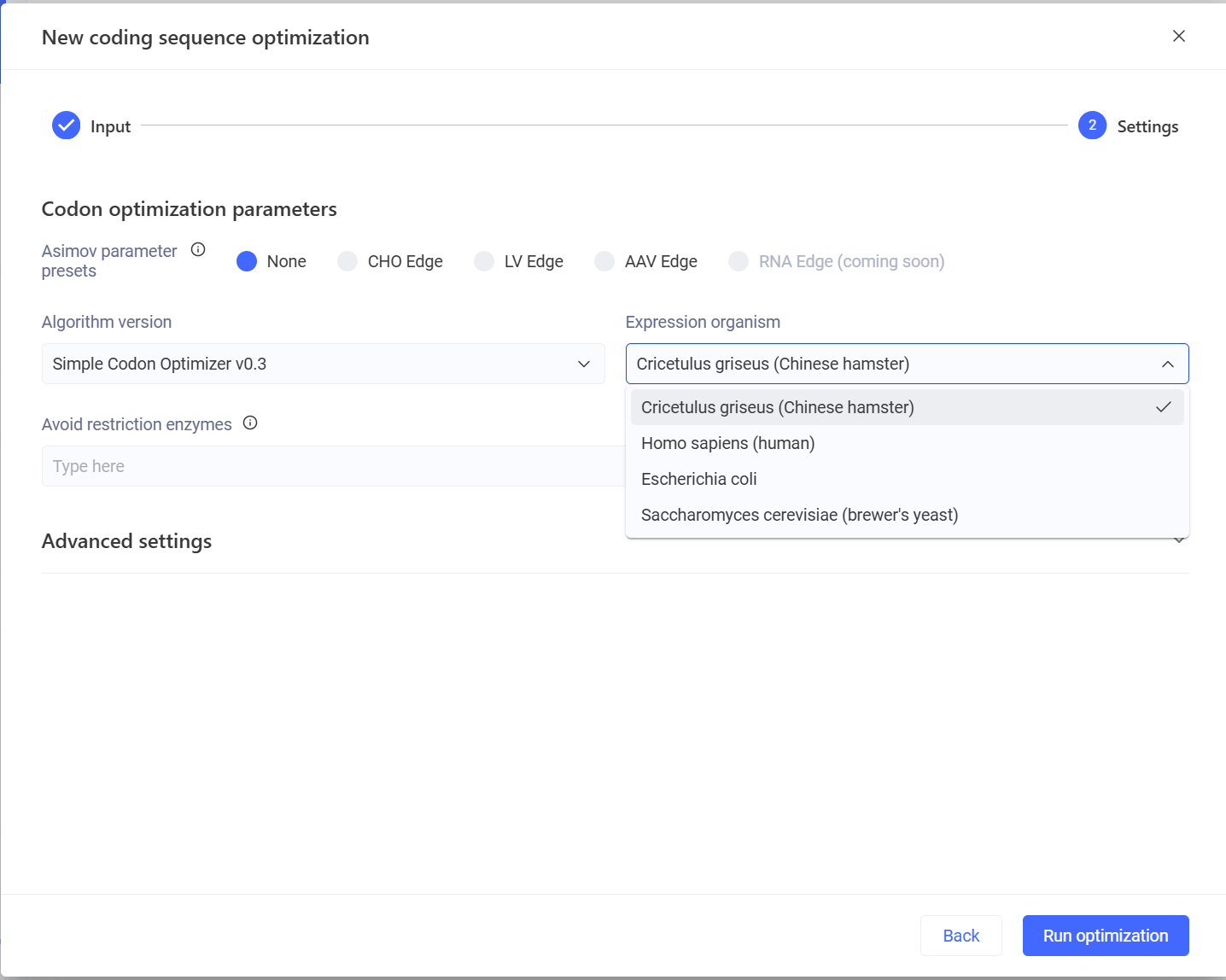 Kernel codon optimization host options