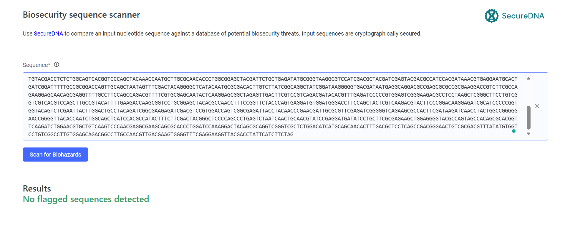 Kernel SecureDNA screening result